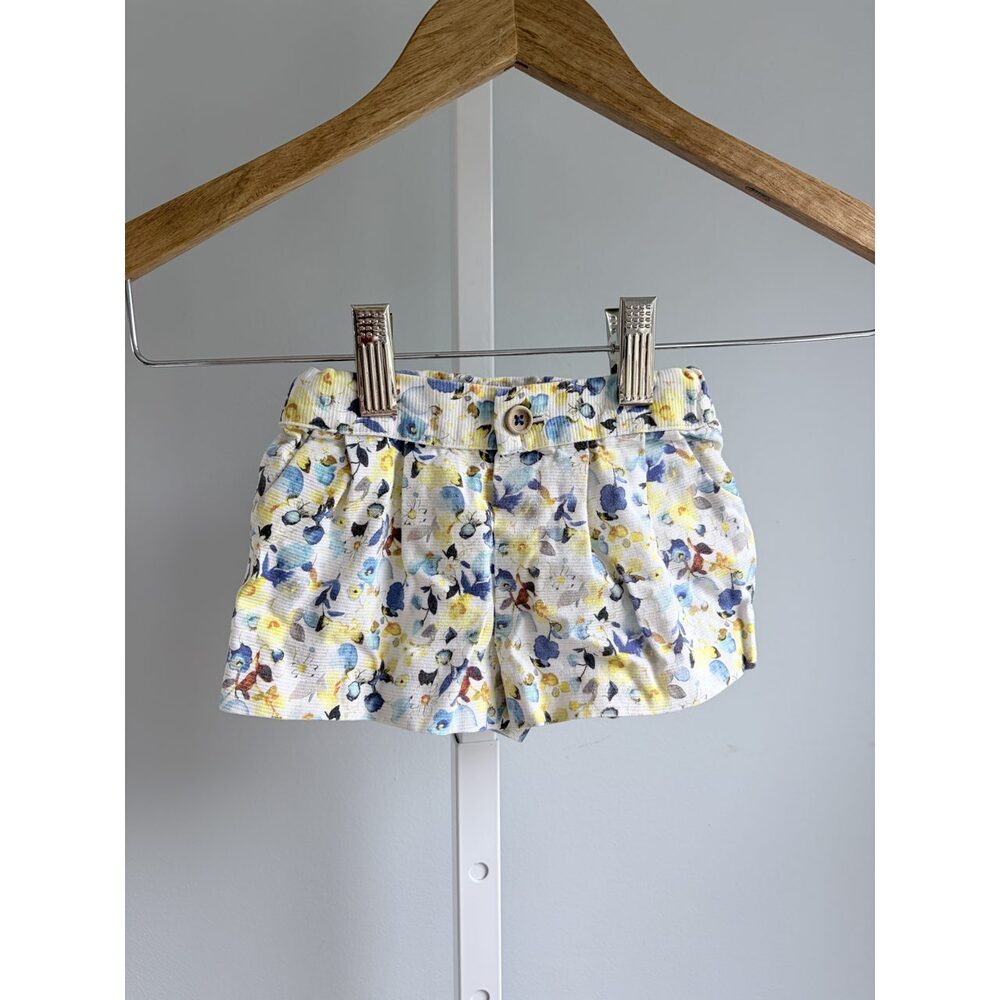Baby Girl Blue Yellow Watercolor Floral Cotton Bloomer Shorts 6-9 Months